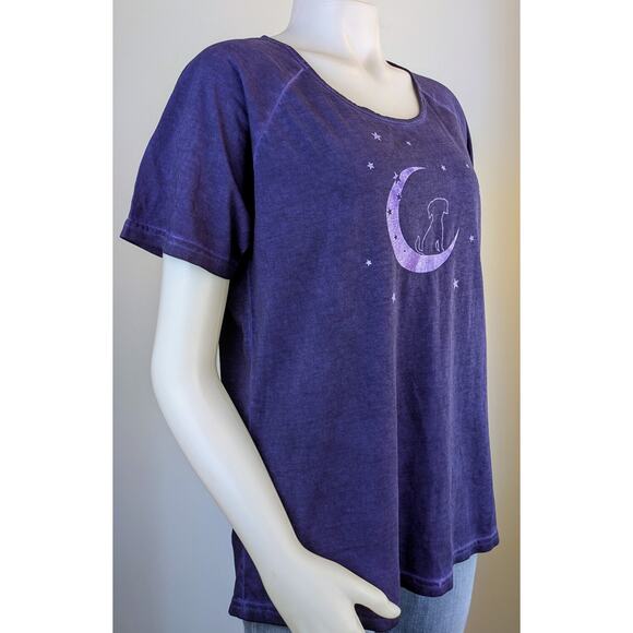 New The Animal Rescue Site Dog & Moon T-Shirt Tee Size Large Acid Wash Purple - Picture 5 of 11
